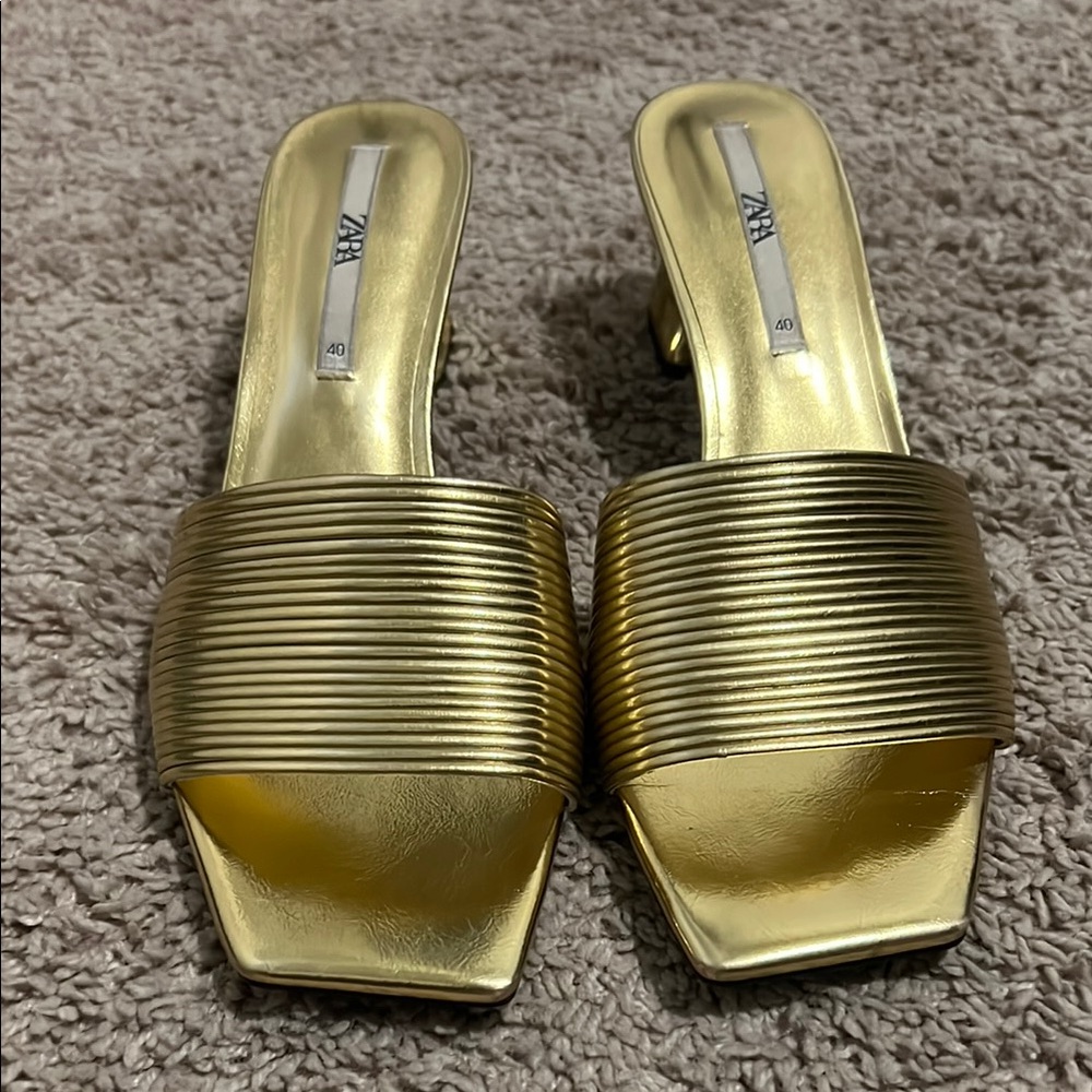 Zara Metallic Gold Mules
